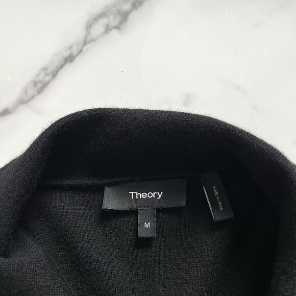 Theory Trincy Evian Wool Blend Cardigan Open Front Draped Black Size M Classic - Picture 3 of 8